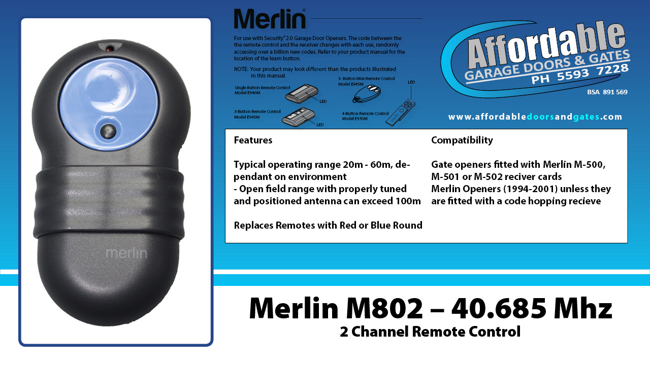 Merlin M2100 – 40.685 Mhz Garage Door Remote Control